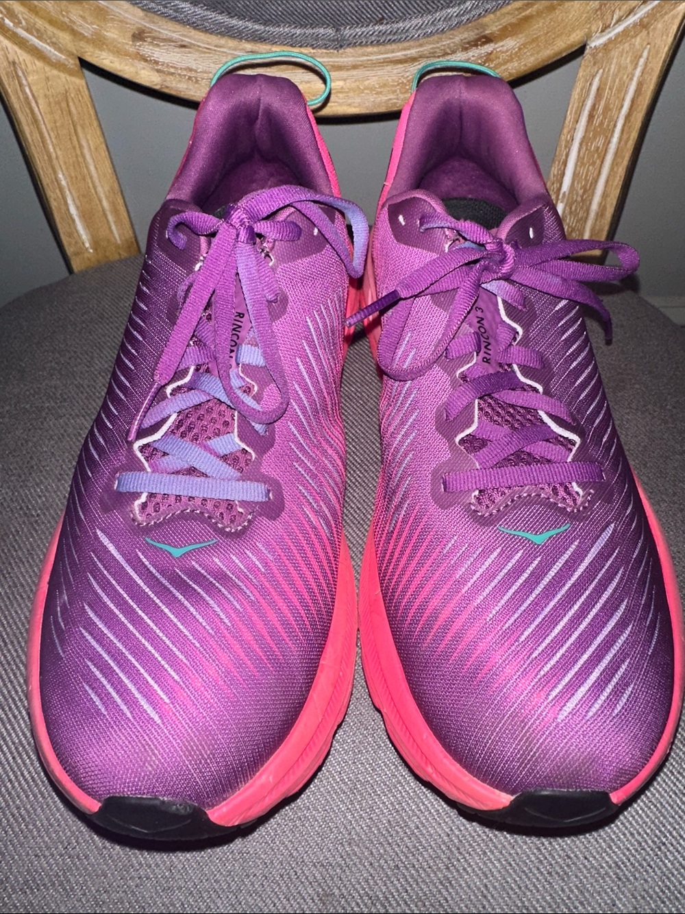 GUC! Hoka Rincon 3 Running Shoes in Purple & Hot Pink - Picture 5 of 6